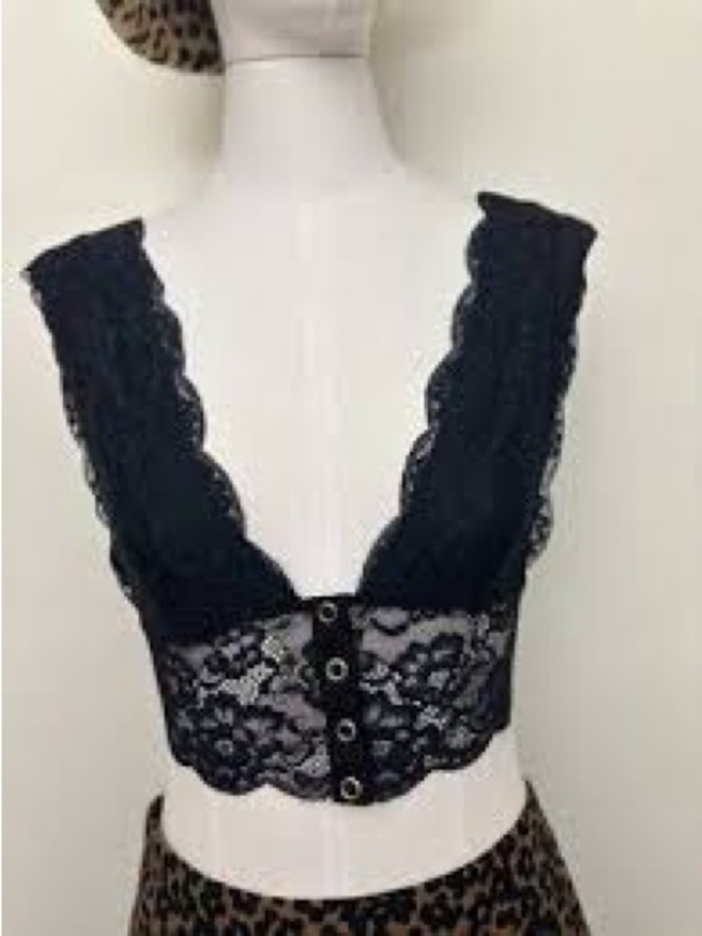 Free People Black Lace Bralette with Scalloped Straps